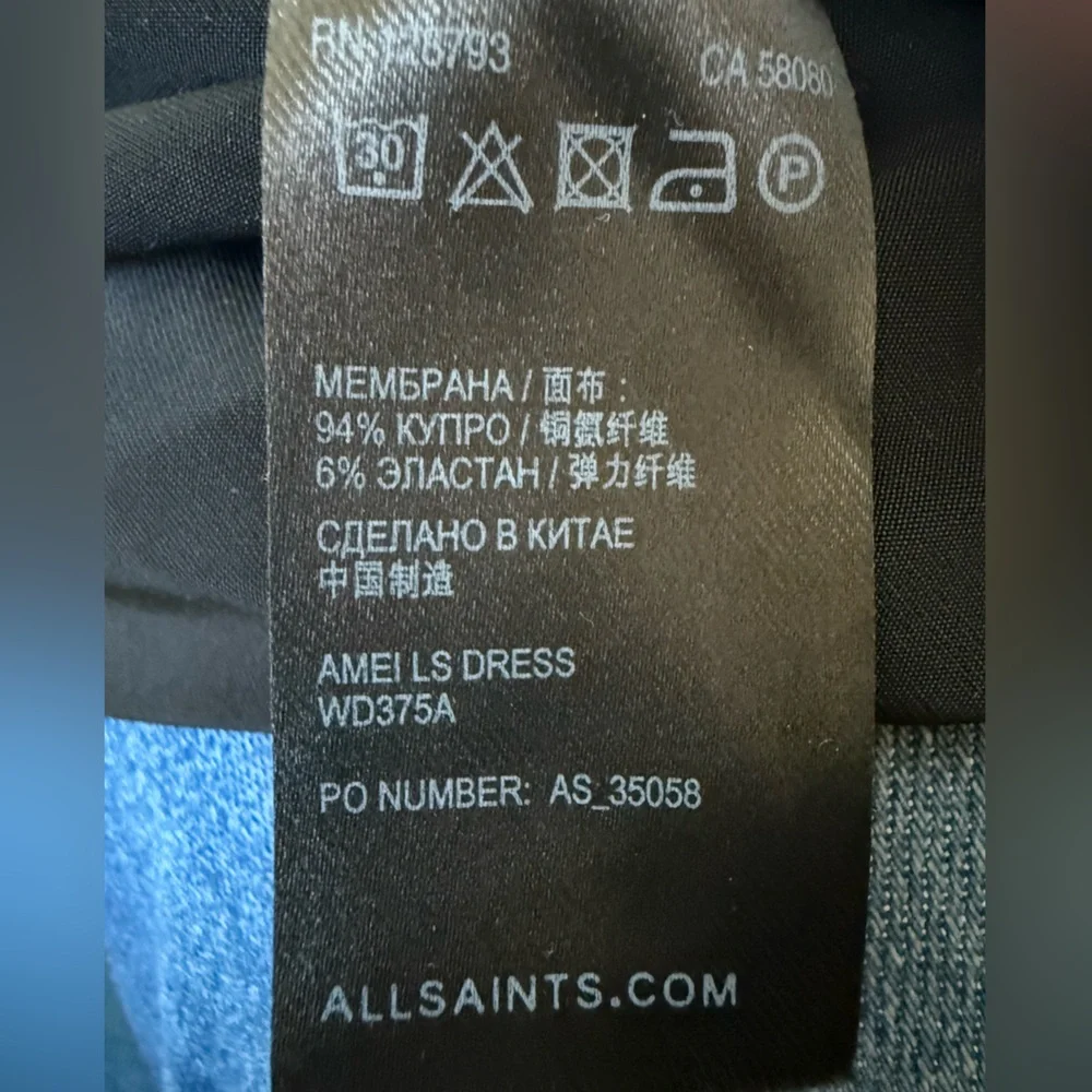 ALLSAINTS Amei Long Sleeve Dress Drape Black Cowl Elegant Contemporary 8 - Picture 6 of 6